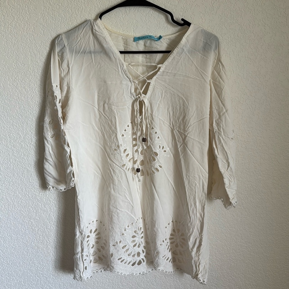 Solitaire Swim Cover Up eyelet 3/4 sleeves medium